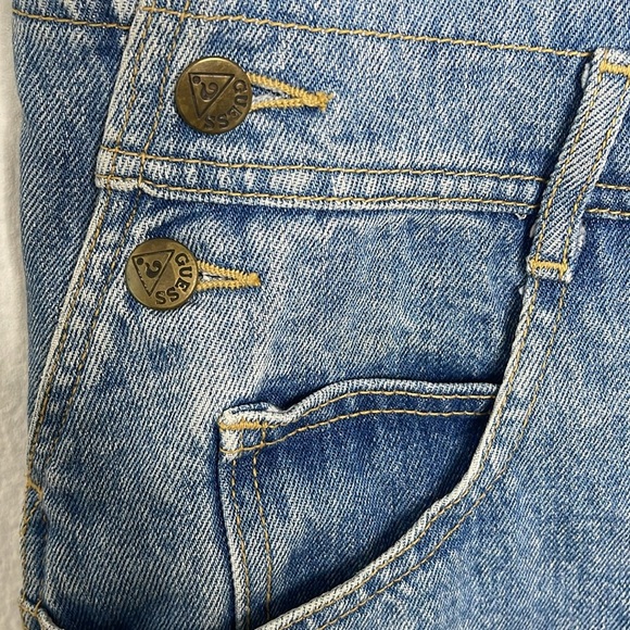 80’s Vintage Guess Jeans Denim Bib Skirt Overalls Frayed Hem Size 4 - Picture 3 of 9